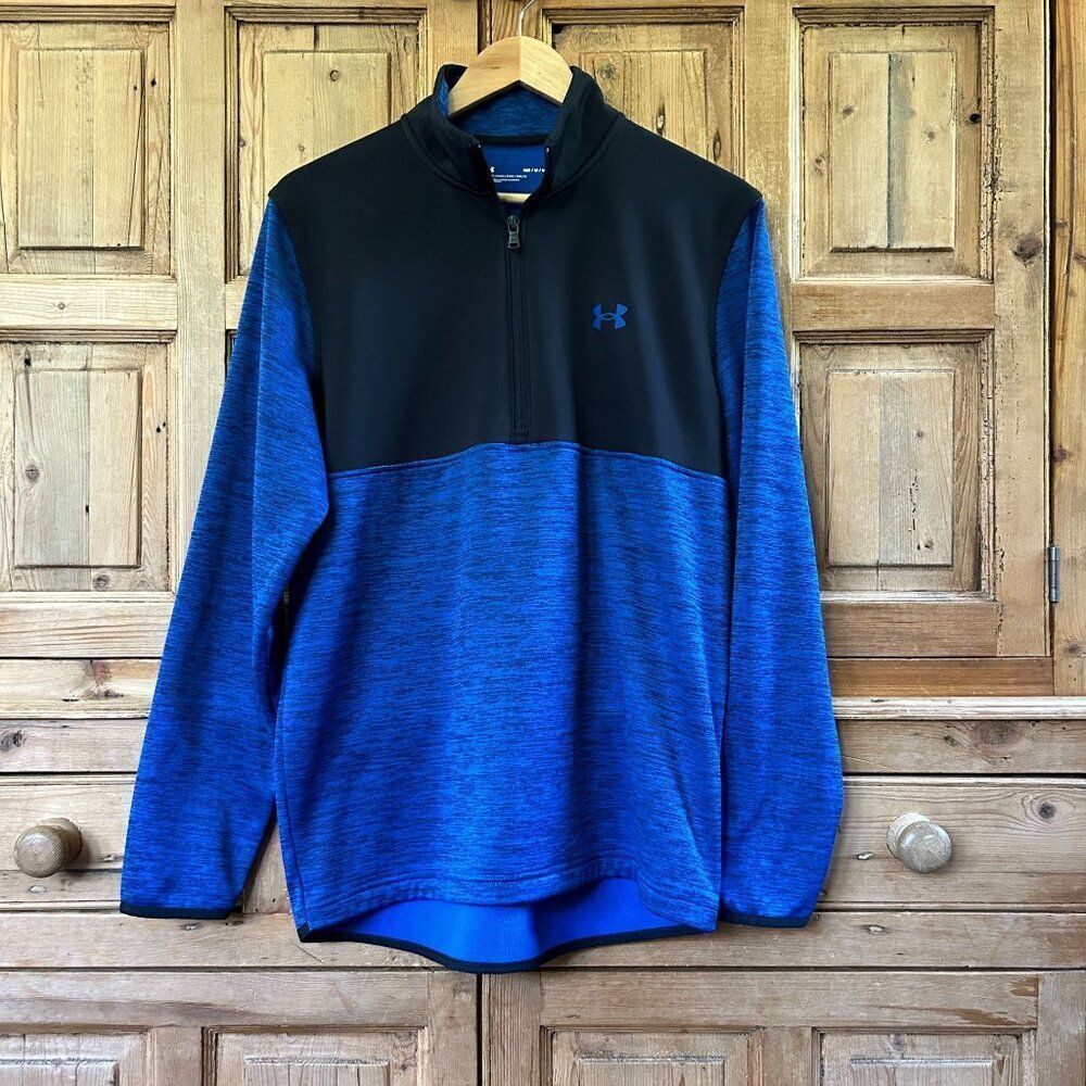 Under‎ Armour Medium Loose Fit Pullover Sweater Blue Black Colorblock 1/4 Zip
